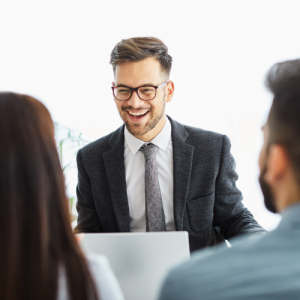 parents talking to an adviser about estate planning solutions