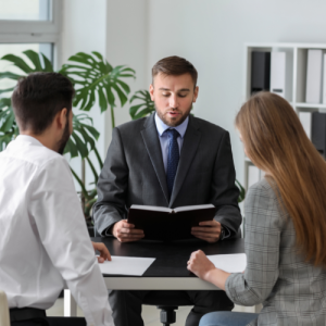 An adviser talking to a divorced couple about the layers of a managed pension fun 