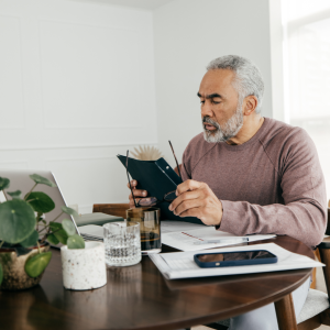 A man looking over his flexible retirement plan.